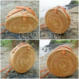 women handbag ata grass rattan circle leather strap 